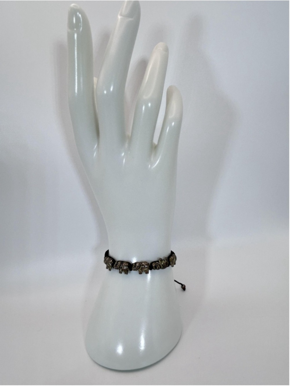Bracelet Silver Tone Elephant Beaded Charm Adjustable Cord Slide 8" Jewelry‎